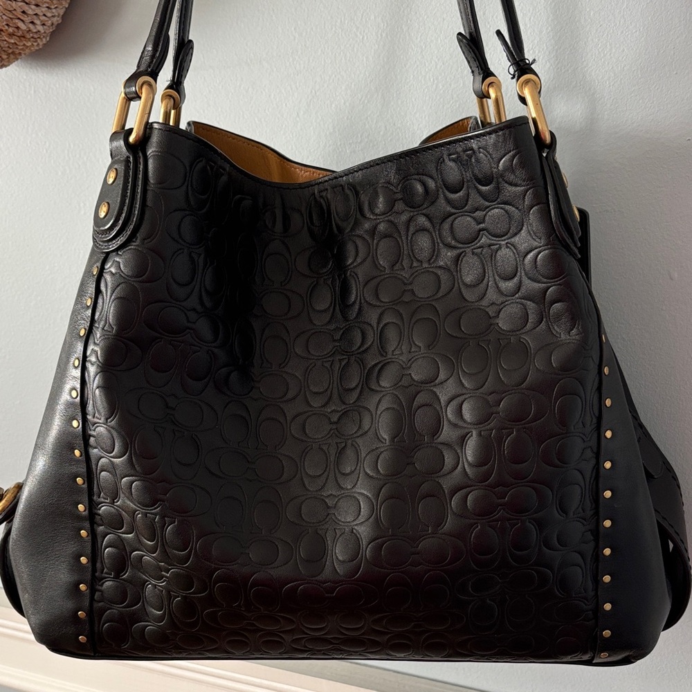 Coach Edie 31 Black Embossed Leather Shoulder Bag - Picture 2 of 8